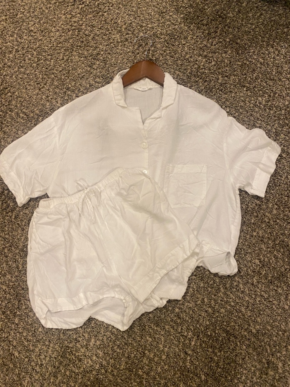 White Linen-Look Two-Piece Loungewear Set